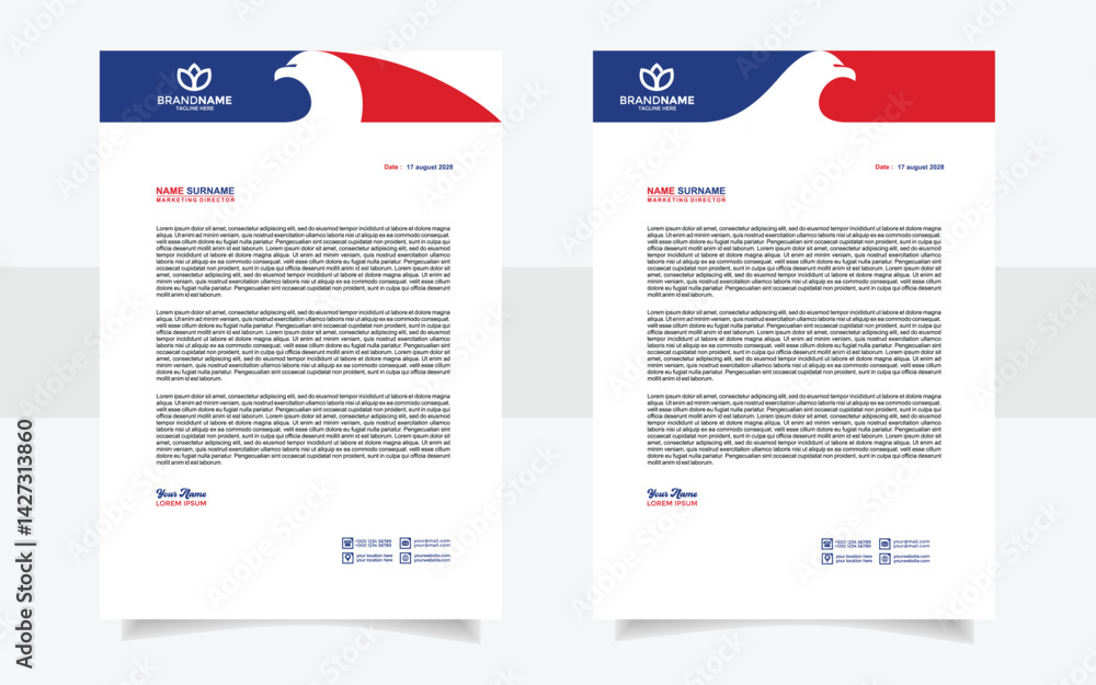 Obraz premium modern eagle letterhead template with blue red and white color 