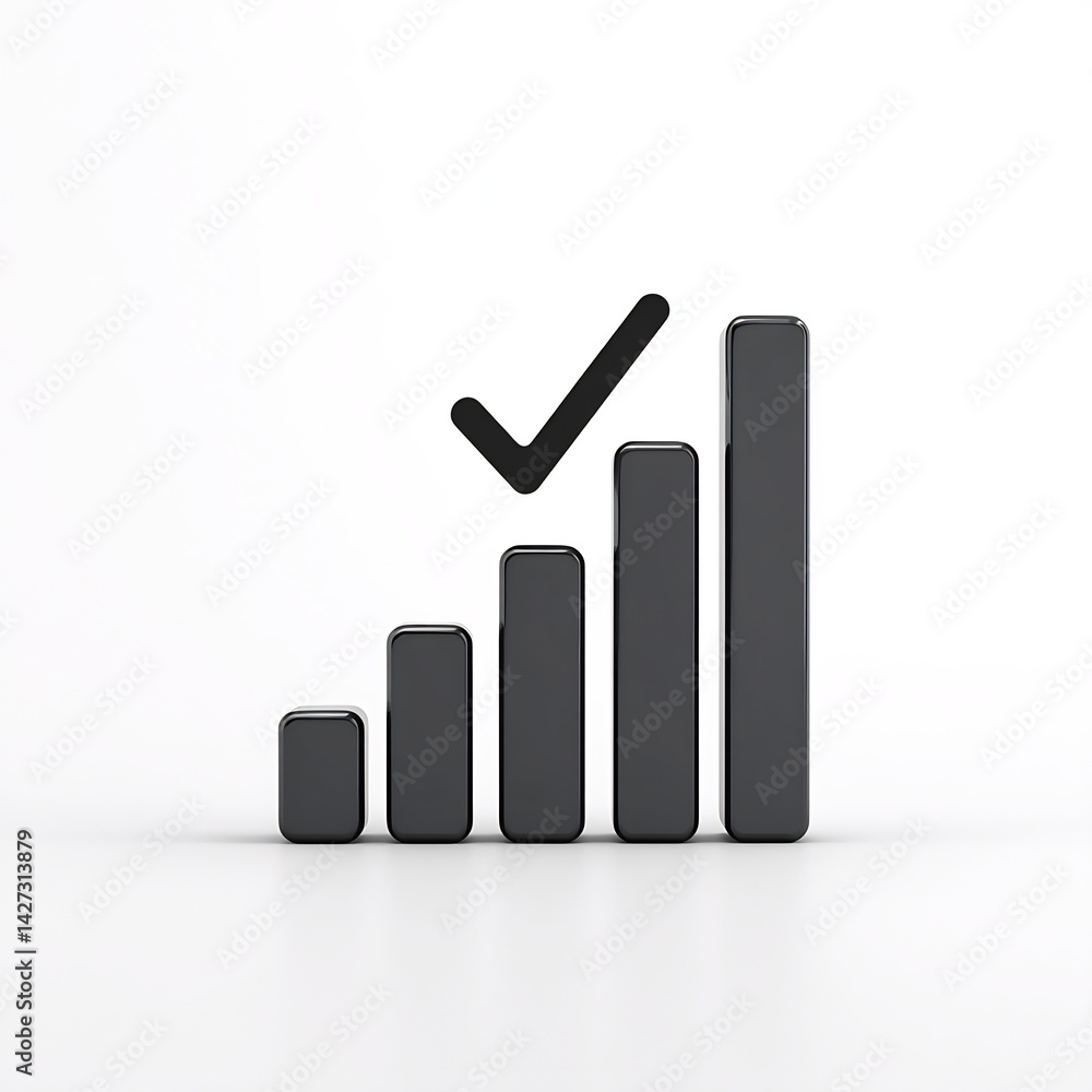 Rising bar chart with a checkmark Rising bar chart with a checkmark