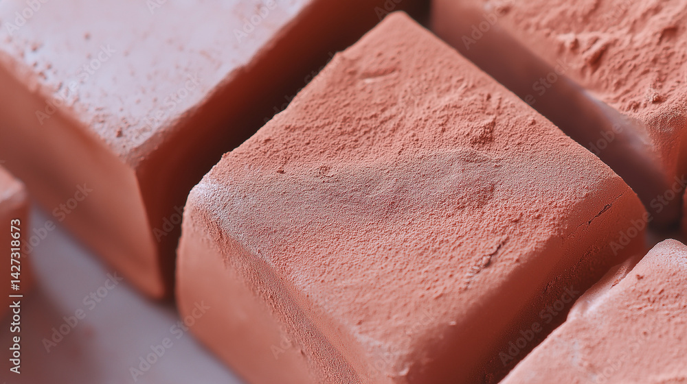 手作り感ある生チョコレートのクローズアップ、ココアパウダーがけ