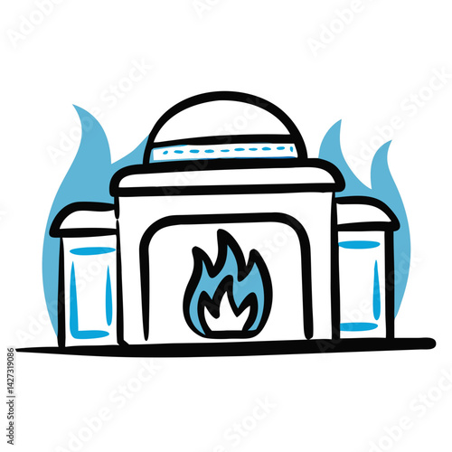 Crematorium illustration with flames representing memorial services and final farewells
