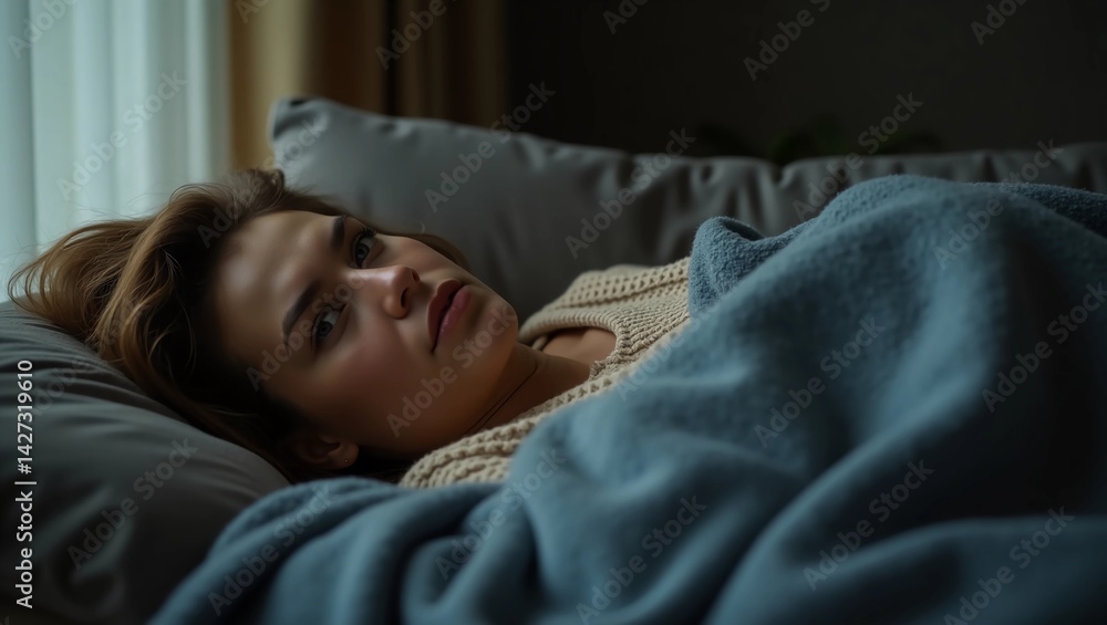 custom made wallpaper toronto digitalWoman lying on couch covered by blanket, feeling emotionally drained. Depression, loneliness, autumn blues and apathy. Female with heavy mental burden, relationship break up and emotional struggle