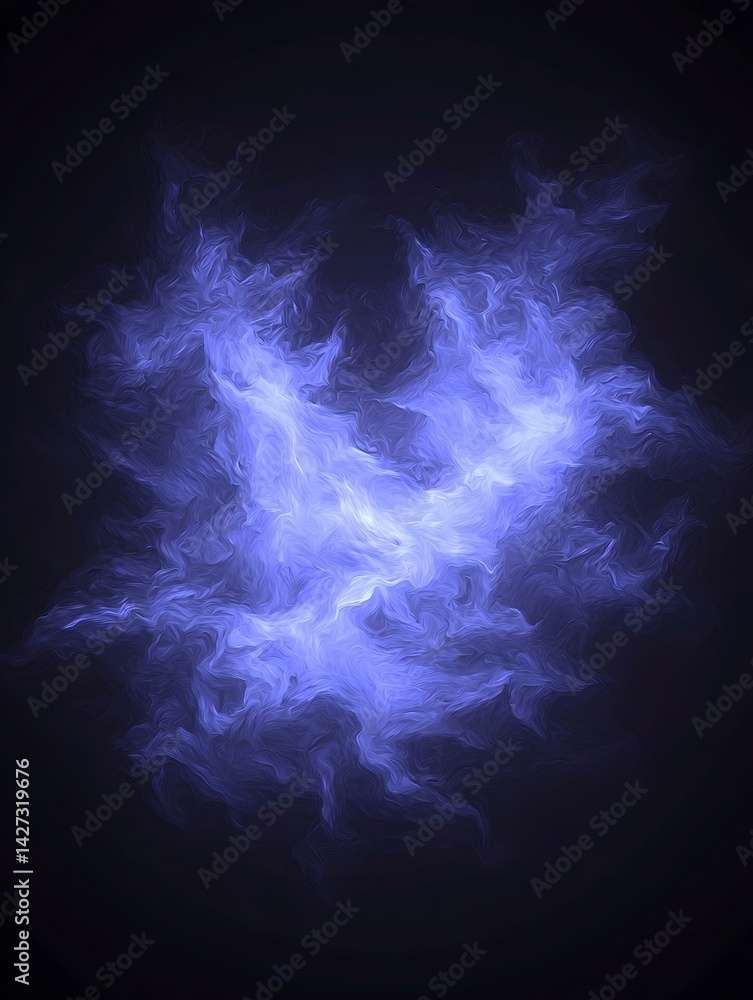 Obraz premium Abstract digital art depicting a swirling nebula in shades of blue and purple on a black background. Perfect for backgrounds, websites, or design projects.
