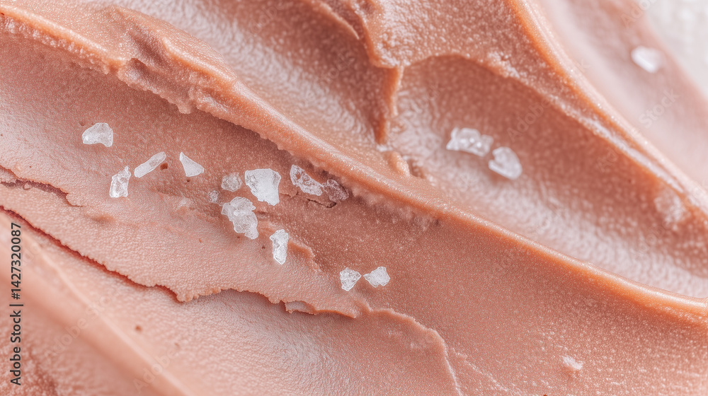 Chocolate ice cream with scattered salt crystals – macro dessert texture