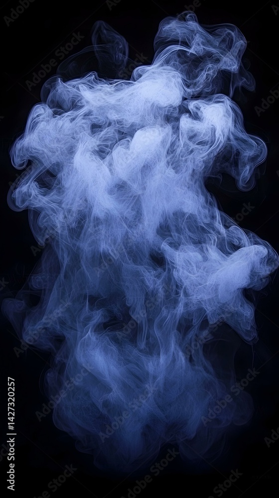 Abstract blue smoke swirls on black background. Perfect for design, wallpaper, or artistic projects. Abstract blue smoke swirls on black background. Perfect for design, wallpaper, or artistic projects.