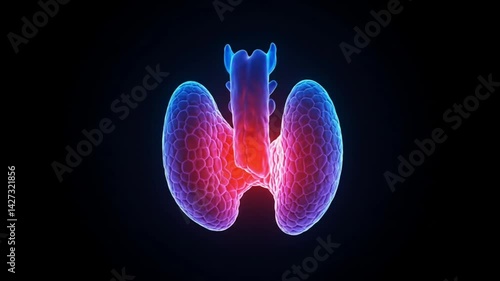 3D illustration of thyroid gland in glowing red and blue