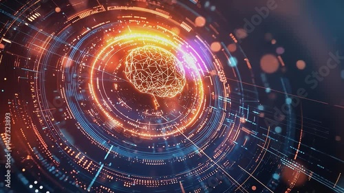 Wallpaper Mural Illuminated Brain: A mesmerizing digital rendering of the human brain, highlighted by concentric circles and glowing lines, evokes innovation and intellectual exploration.  Torontodigital.ca