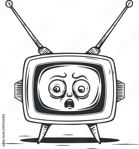 A cartoon illustration of a surprised retro television with a shocked expression and antennas.