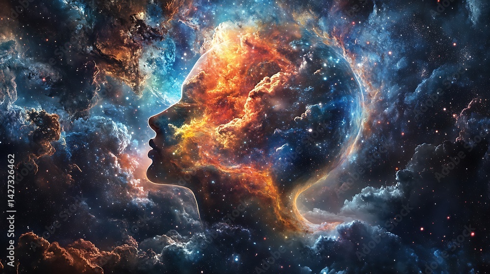 Fototapeta premium a woman face adorned with vibrant abstract paint strokes