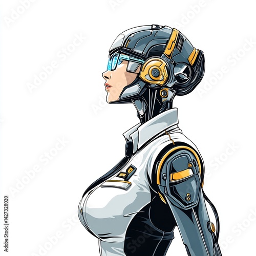 Futuristic AI secretary woman with cybernetic details