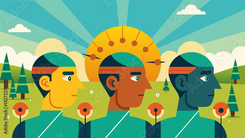 As the sun beats down on the field beads of sweat form on the competitors brows as they concentrate on their shots.. Vector illustration
