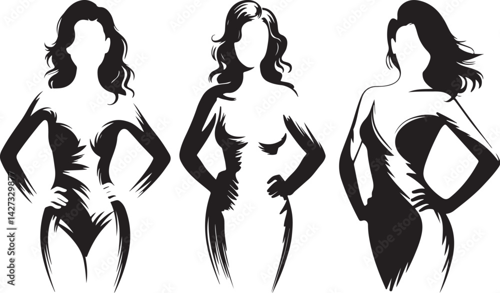 Fototapeta premium Monochrome Fashion Illustration Line Art - Stylish Waist Detail Graphic Art