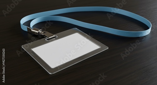 Blank badge holder with blue lanyard for employee identification