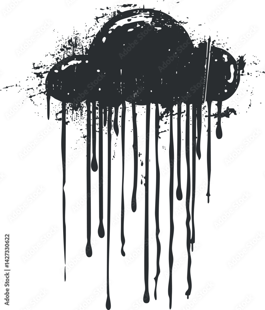 A stylized illustration of a dripping black cloud with rain, conveying a moody and abstract atmosphere. A stylized illustration of a dripping black cloud with rain, conveying a moody and abstract atmosphere.