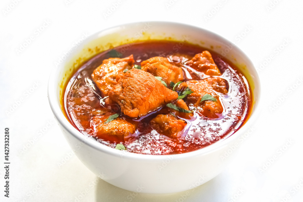 a bowl of spicy chicken curry isolated on white background a bowl of spicy chicken curry isolated on white background