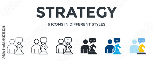 Strategy Icon In Different Style Vector Illustration. Designed In Thin Line, Regular Line, Bold Line, Glyph, Color Fill, And Flat Style Can Be Used For Web