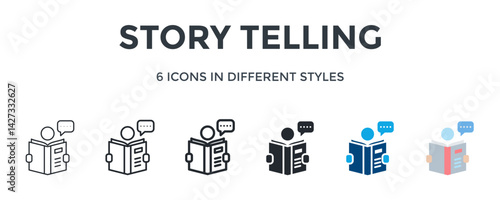 Story Telling Icon In Different Style Vector Illustration. Designed In Thin Line, Regular Line, Bold Line, Glyph, Color Fill, And Flat Style Can Be Used For Web