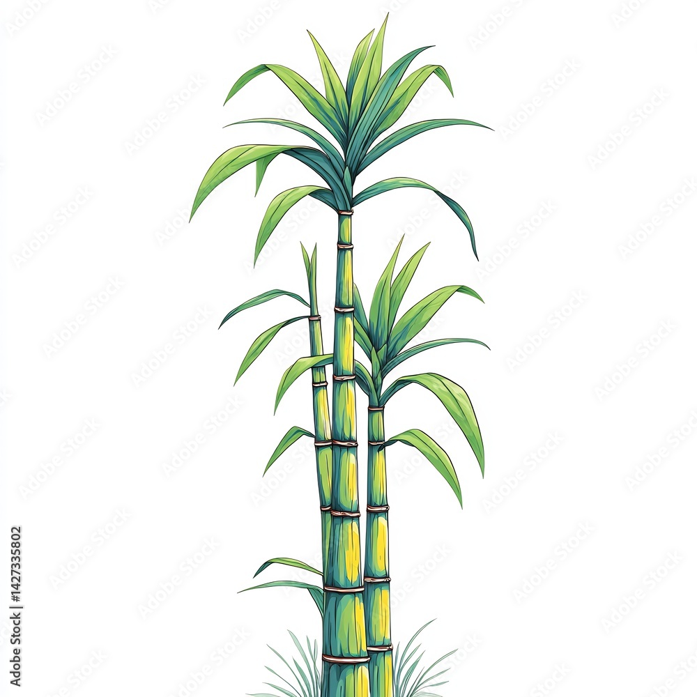 Obraz premium Sugarcane stalk with leaves