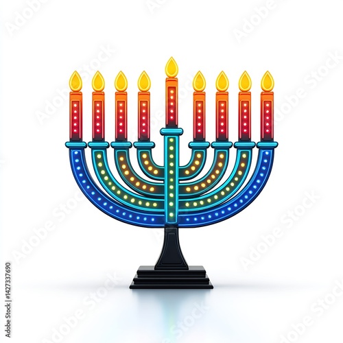 Glowing menorah with holiday lights