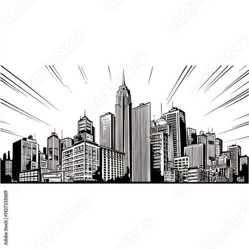comic book city skyline dramatic silhouette design