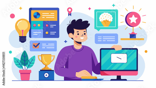 An online platform where young digital artists can submit their works and compete for recognition and prizes.. Vector illustration