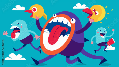 Frantic s sc and fierce tongue movements as participants race against the clock.. Vector illustration