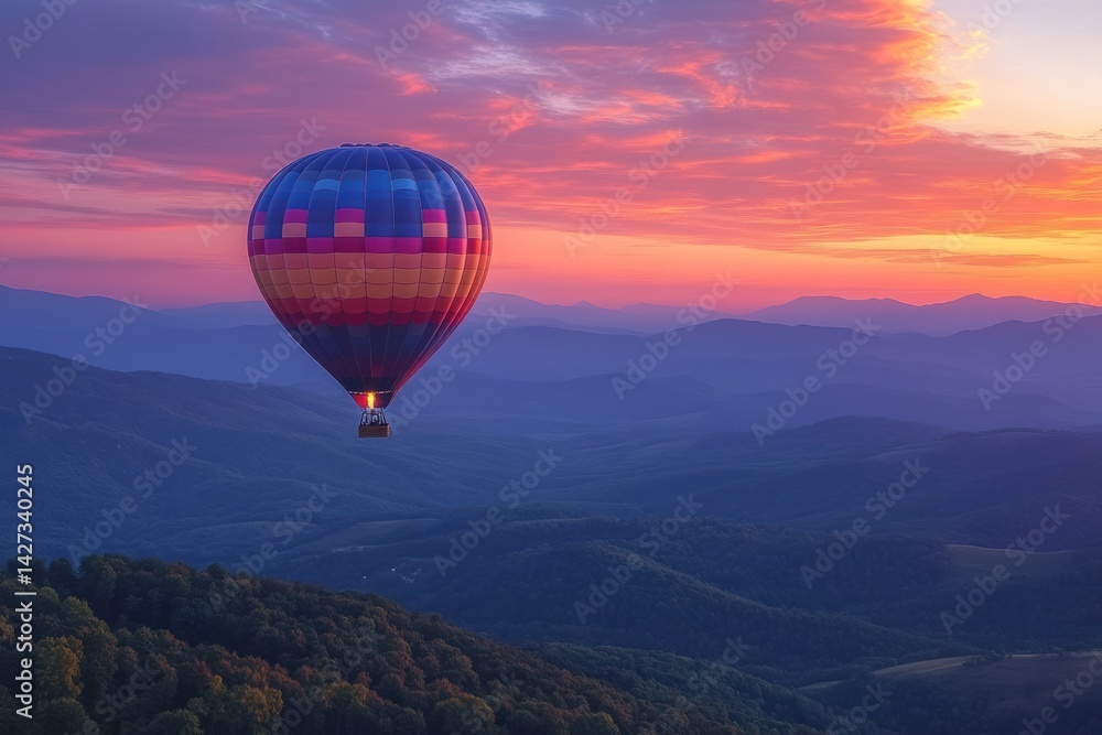 Obraz premium Colorful hot air balloon over mountain range at sunrise