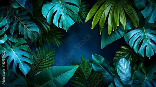 Vibrant Tropical Leaves Arrangement With Dark Background