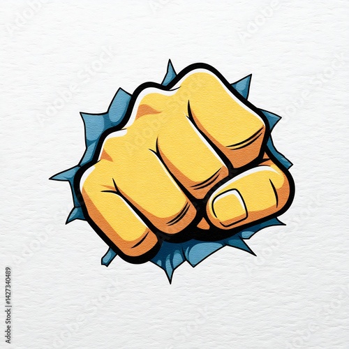 comic fist punch paper white background vector
