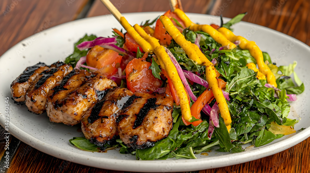 Grilled Chicken Skewers with Mixed Greens Salad