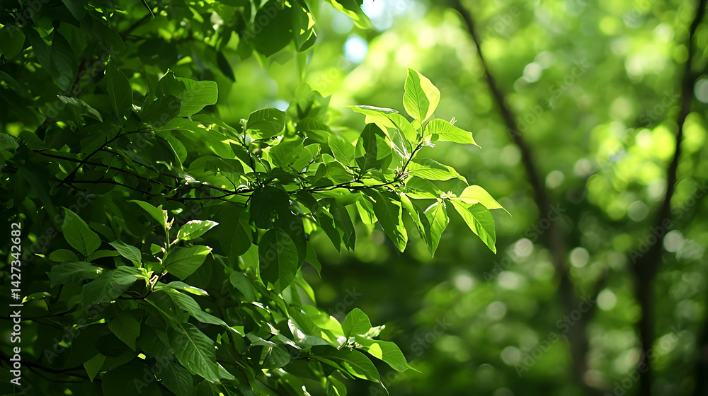 Green Lush Forest Leaves In Sunlight Green Lush Forest Leaves In Sunlight