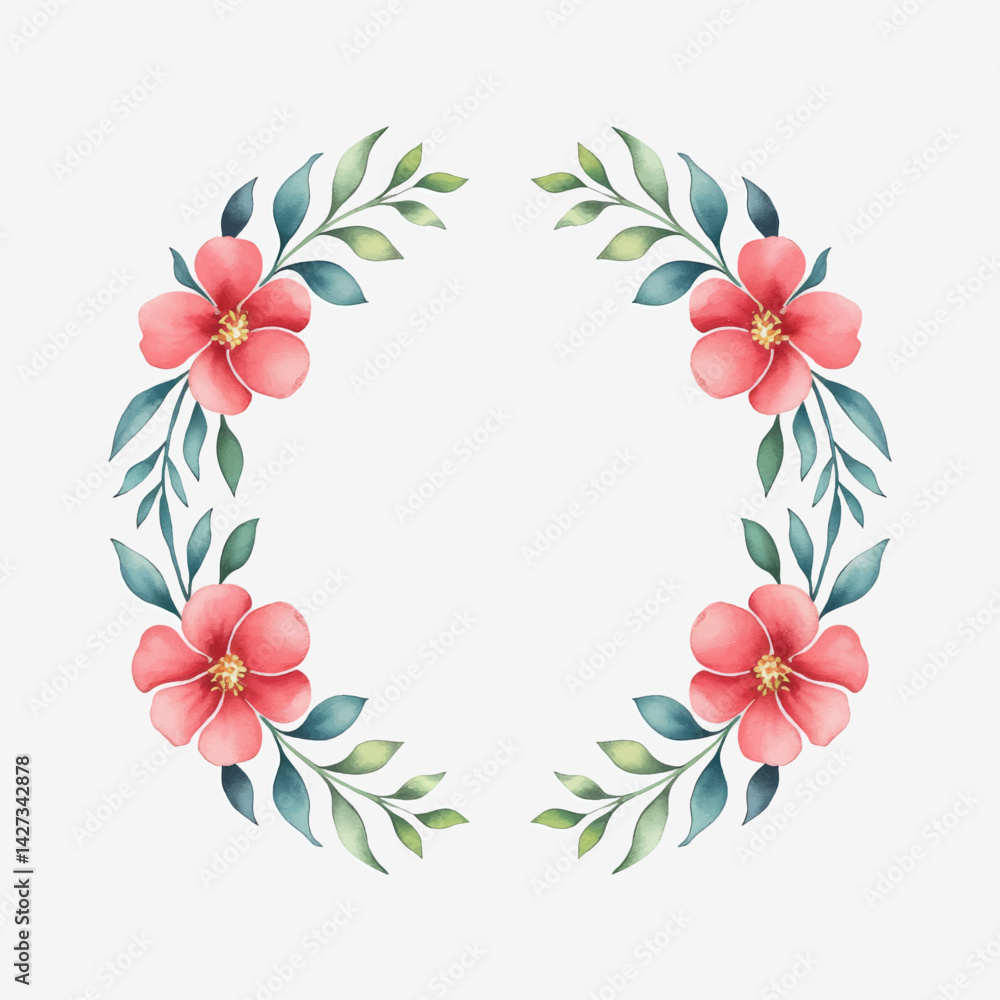 Obraz premium Elegant botanical frame with pink blossoms and foliage