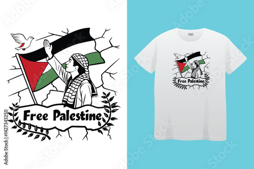 Free Palestine flag vector, Save Gaza Save Palestine illustration for banner, t-shirt, poster, sticker, badges, social media design. We stand with Palestine. isolated on black background.