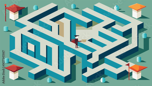 A maze is drawn out on a piece of paper with each dead end representing a different major and the difficulty of navigating student debt in that field.. Vector illustration