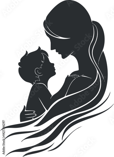 A beautiful silhouette of a mother embracing her child, symbolizing love and connection.