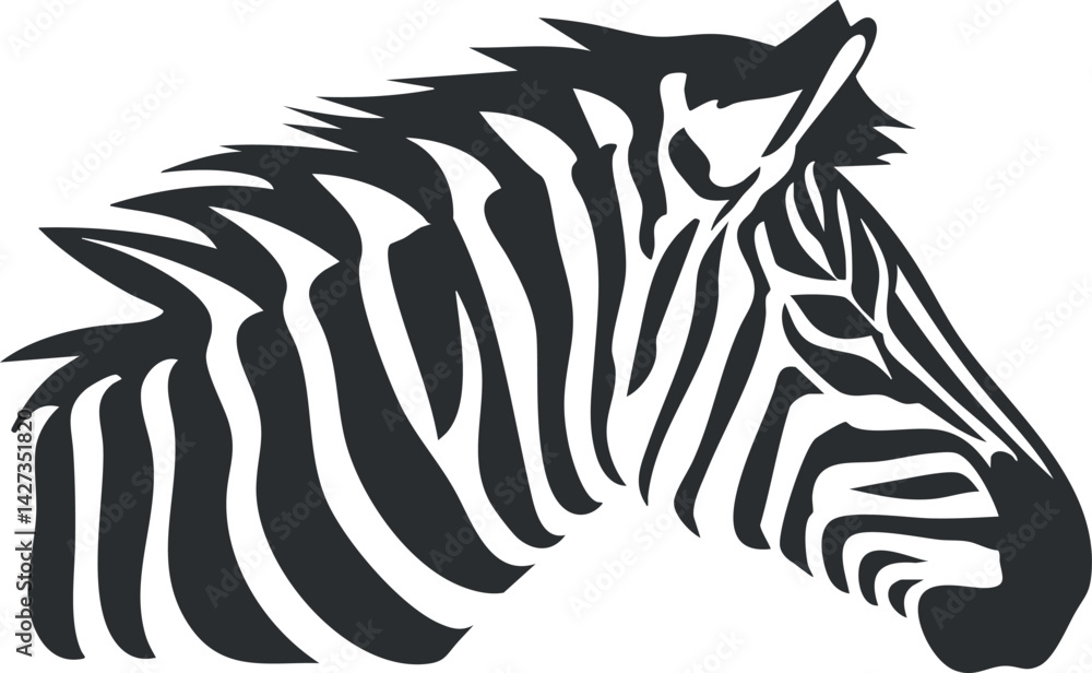 Stylized illustration of a zebra head featuring distinct black and white stripes. Stylized illustration of a zebra head featuring distinct black and white stripes.
