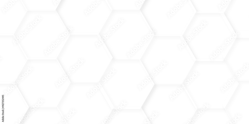 Fototapeta premium Minimal white hexagonal hexagon modern technology creative emboss light honeycomb polygonal web. abstract geometric science and mosaic tile with template texture background. 
