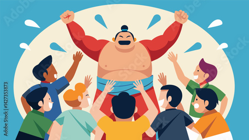 At the heart of the festivities a ring of spectators eagerly cheers on the sumo wrestlers their excitement contagious.. Vector illustration