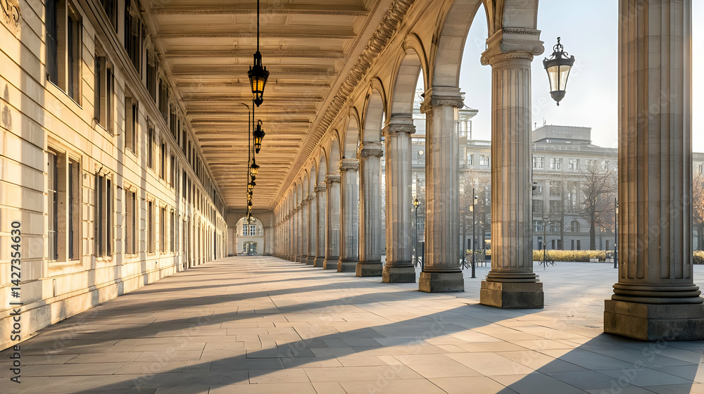 Naklejka premium European Architecture Walkway Under Arched Columns