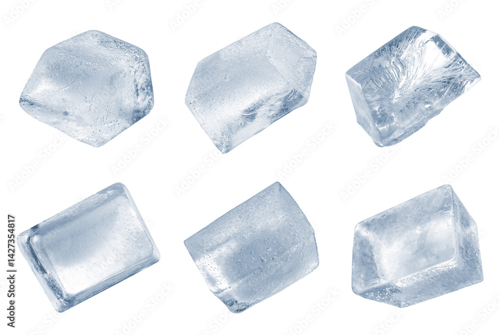 Obraz premium Clear ice cubes on white background, set