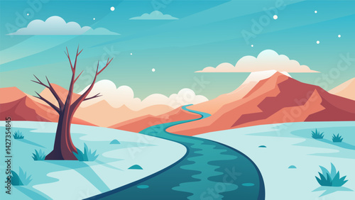 Despite the barren landscape of winter the stoic path leads to a flourishing spring a reminder that hardships can lead to growth.. Vector illustration
