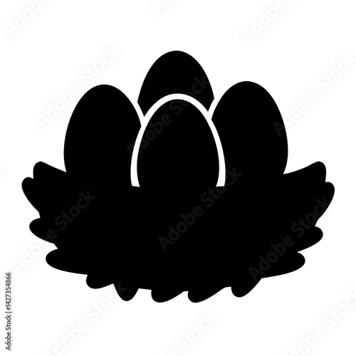Black and white vector graphic depicting eggs in a nest image