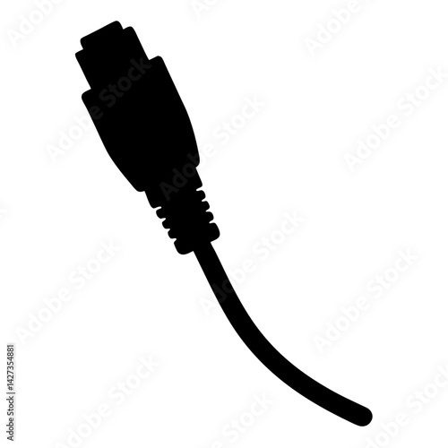 Black silhouette image of a USB connector and cable against white background