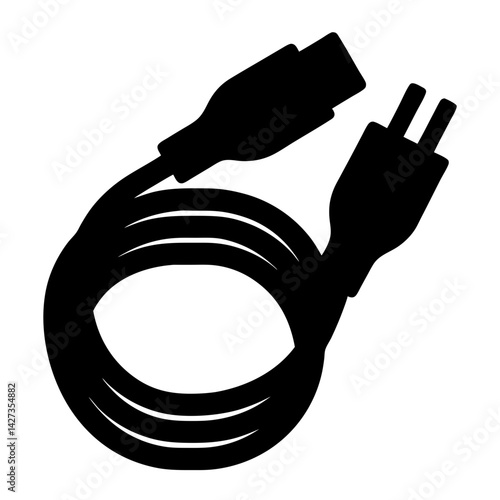 Black silhouette of power cord with two prong plug for electrical equipment