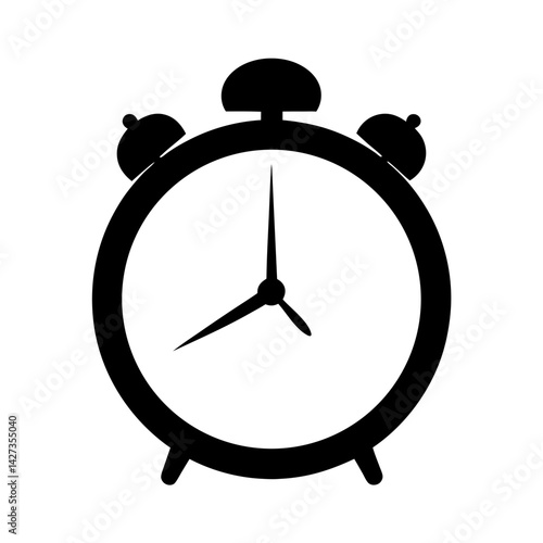 Alarm clock icon illustration in silhouette showing the time ticking away