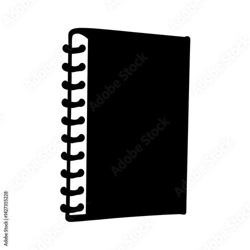 Black silhouette of a spiral notebook on a white background image