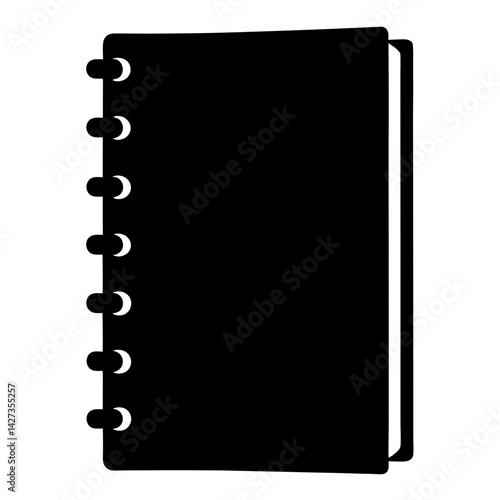 Black spiral notebook with blank cover in a simple vector illustration