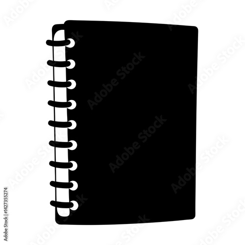 Black vector image of a disc bound notebook on white background
