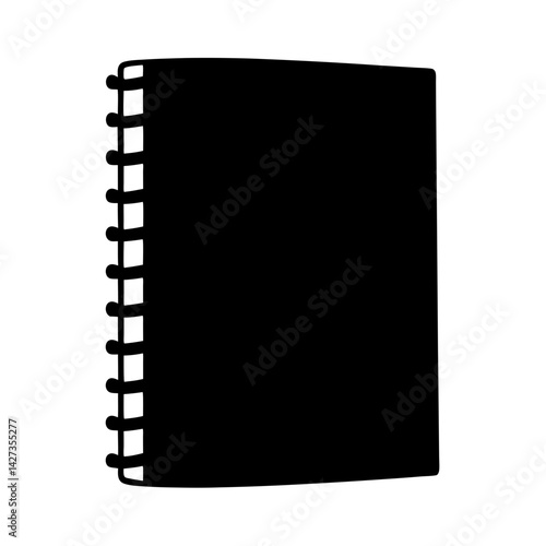 Silhouette of a spiral bound notebook, sketchpad or notepad, simple black and white