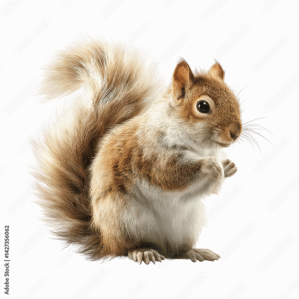 Obraz premium Adorable Fluffy Squirrel Posing on White Background