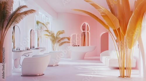 Wallpaper Mural A Modern, Pastel Pink Salon Interior Design. Torontodigital.ca